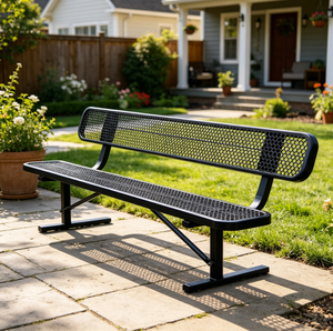 Modern Steel Mesh Park Bench With Backrest Red Thermoplastic Coated Durable Public Seating for City Street and Plaza