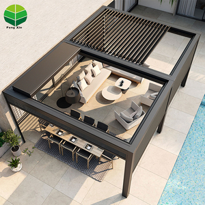 Motorized Retractable Pergola Aluminum Waterproof Louvered Roof Fully Automatic Electric Folding Shade For Outdoor Patio Garden