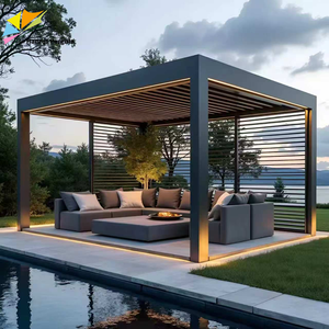Pergola-Custom Size Modern Aluminum Pergola Motorized Louvered Roof CE Certified for Commercial Terrace and Restaurant