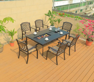 Cast Aluminum Luxury Modern Cushion Backyard Outside Chair Table Furniture Garden Patio BBQ Set