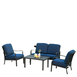 Modern 4-Piece All-Weather Outdoor Patio Furniture Set Coffee Table Spring Coil Seat Cushions Deep Seating Sofa for Garden Use