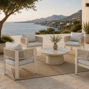 Lion Design Modern Woven Rope Outdoor Dining Chair Aluminum Frame Weatherproof Patio Arm Chair with Soft Cushion Durable Villa