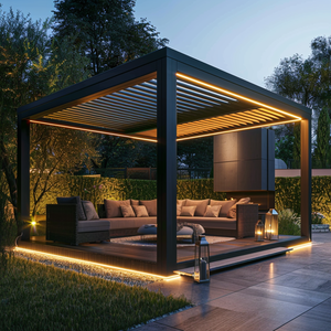 Custom Size 6x4/9x4/5x3 Outdoor Bioclimatic Pergola Waterproof Windproof Motorized Aluminum Powder Coated Gazebo LED Optional